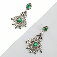 2入組高端時尚異國風耳環,適用於派對、舞會和豪華服裝搭配配件,精緻復古幾何耳環 - 綠色 - 查看 5