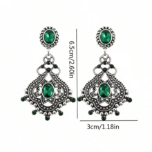 2入組高端時尚異國風耳環,適用於派對、舞會和豪華服裝搭配配件,精緻復古幾何耳環 - 綠色 - 查看 6