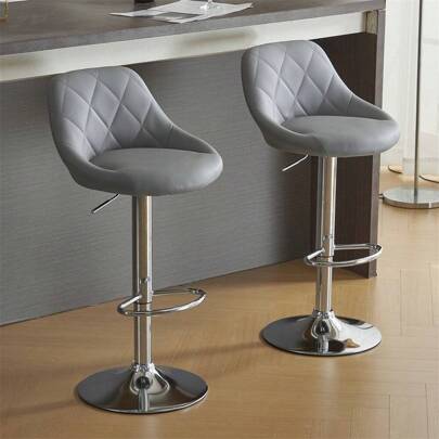 Bar Stool Set Of 2, PU Bar Chair Height Adjustable, 360° Swivel Chair, Kitchen Chair, Backrest