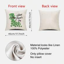 4入組亞麻綠色四葉草圖案枕套（不包括枕芯）,聖帕特里克節家居裝飾沙發床坐墊套 - 綠色 - 查看 3