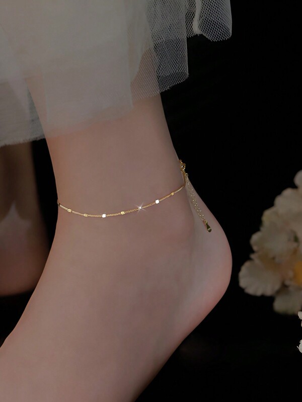 ELSEDES 1pc Fashionable S925 Silver Simple Personality Style Charm & Chic Women's Chain Anklet , Shiny & Quality , Summer , Daily & Party Wear Holiday