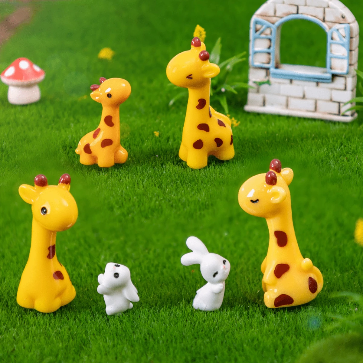 5入組/套可愛的長頸鹿和兔子迷你人偶,適用於家庭和辦公桌微型景觀動物裝飾飾品 - 小兔子和長頸鹿 - 查看 1
