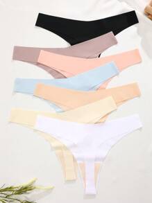 FINETOO 7 piezas Tangas cómodos y sin costuras con cintura en V de unicolor, de tiro bajo, para mujeres - Multicolor - Ver 4