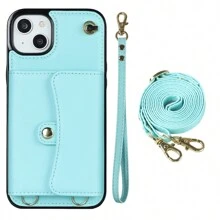 AWQUER Crossbody Wallet Back Case Compatible With IPhone 15 14 Plus 13 12 Mini 11 Pro Max 8 7 Plus SE 5G 2020 2022 With Hand Strap, PU Leather With Credit Card Slots Holder Kickstand Shockproof Phone Cover - Blue - View 12