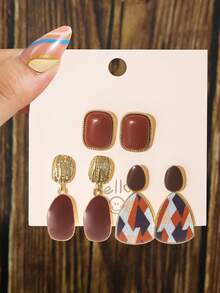 6pairs Vintage Resin Earrings Set For Women, Elegant And Versatile, Suitable For Daily Wear - Multicolor - View 2