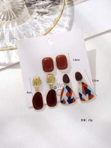 6pairs Vintage Resin Earrings Set For Women, Elegant And Versatile, Suitable For Daily Wear - Multicolor - View 6