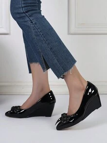 Seasonal Pointed Toe Wedge High Heels For Women - Black - View 3
