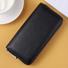 2023年新款1個黑色長錢包,女用大容量手機袋,時尚多功能pu皮卡片套,拉鍊閉合包手提袋 - 黑色 - 查看 3