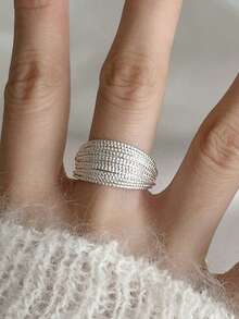 1pc Women's Open Adjustable Ring With Multi-Layer Twisted Design, Suitable For Daily Wear, Perfect As A Festival Gift For Your Girlfriend - Silver - View 2