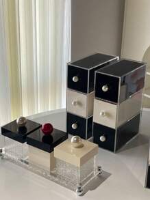 1 件创意简约红球仿珍珠花蕾化妆品收纳盒，条纹亚克力牙签火柴圣诞礼品盒办公桌装饰 - 一組(包含三個顏色組合盒子以及一個托盤) - 查看 11