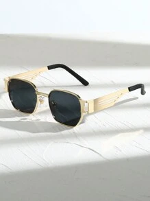 1 件男女通用方形框架奢华时尚眼镜，带镂空镜腿，经典款式，大胆设计，是日常佩戴、派对、驾驶和户外活动的必备美学配饰 - 金色 - 查看 2