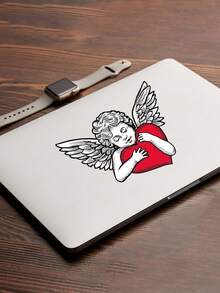 1 件浪漫手繪風格丘比特抱著心和睡覺貼紙 Pvc 筆記本和筆記型電腦外殼,適合 Diy,情人節禮物的好選擇