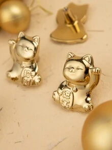 Original Modern French Silver Lucky Cat Drawer, Wardrobe Handle, Electroplated Brass Light Luxury Cabinet Door Handle - Gold - View 1