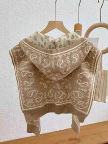 1入女款針織帽裝披肩,流蘇細節款式多變,適用於拍照和日常穿著,適用於春夏秋冬四季