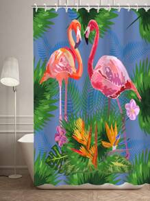1pc Creative Flamingo Print Shower Curtain Hooks, Bathtub Divider Curtain, Bathroom Accessory, Bathroom Decor, Water Resistant Shower Curtain - Multicolor - View 5