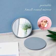 Blue Round Compact Mirror Mini Cosmetic Touch-Up Mirror For Skincare & Makeup Daily Makeup Beauty Accessories For Outgoing & Travel - Baby Blue - View 7