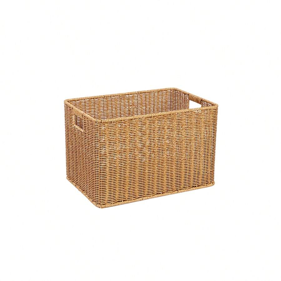 1 Cesta De Mimbre De Estilo Último Para Guardar Ropa De Armario Con Cierre Suave - Varilla Dorada (36 x 22 x 24 cm) - Ver 1