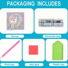 1入組/套帶木質框架的皇冠獨角獸兒童鑽石畫藝術工藝品,適用於兒童女孩和男孩的簡易手工藝術套裝,裝飾鑽石畫套裝適合初學者童子軍男孩和女孩等送禮 - 皇冠獨角獸 - 查看 2