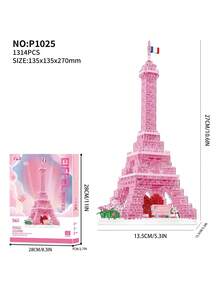 1314pcs Mini Pink Building Blocks, Free Assembly, Paris Tower Shape With Lighting Effect, Suitable For Valentine's Day/Birthday Gift, Home Decoration - Pink - View 6