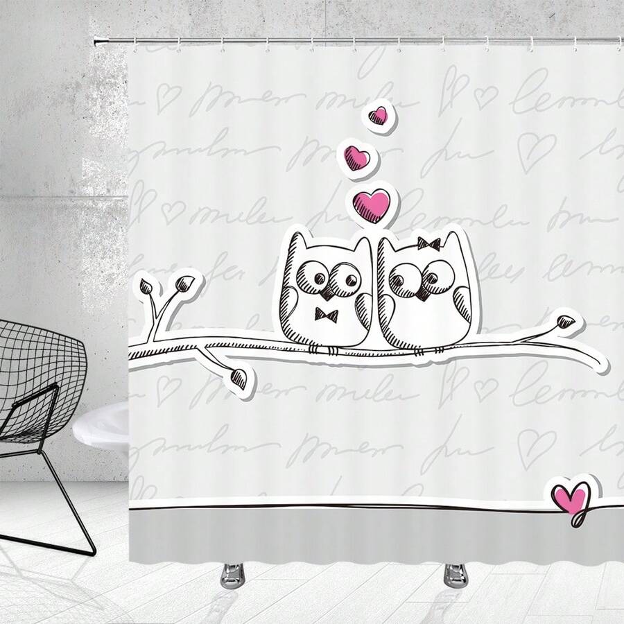 1入組具簡約愛心枕頭設計的節慶淋浴簾,包含掛鉤,適用於浴室間隔 - 彩色 - 查看 1