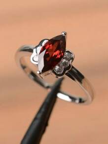 1入時尚的馬眼切割立方氧化鋯女戒,適用於周年紀念、生日、婚禮、派對配飾 - 紅色 - 查看 2