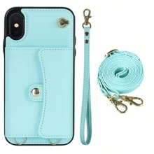 AWQUER Crossbody Wallet Back Case Compatible With IPhone 15 14 Plus 13 12 Mini 11 Pro Max 8 7 Plus SE 5G 2020 2022 With Hand Strap, PU Leather With Credit Card Slots Holder Kickstand Shockproof Phone Cover - Blue - View 20