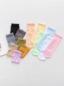 5 雙隨機顏色天鵝絨超柔軟彈性兒童絲襪,可愛糖果色短襪 - 彩色 - 查看 1