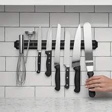 1pc Magnetic Knife Rack Wall-Mounted Knife Storage Strip, Multifunctional Punch-Free Storage Organizer For Kitchen, Restaurant And Bar, Kitchen Accessories - Black - View 1