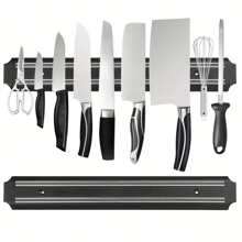 1pc Magnetic Knife Rack Wall-Mounted Knife Storage Strip, Multifunctional Punch-Free Storage Organizer For Kitchen, Restaurant And Bar, Kitchen Accessories - Black - View 2