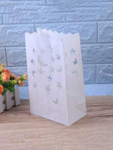 10pcs Star & Moon Pattern Paper Candle Wraps, Modern Hollow Out Family Candle Bag - White - View 5