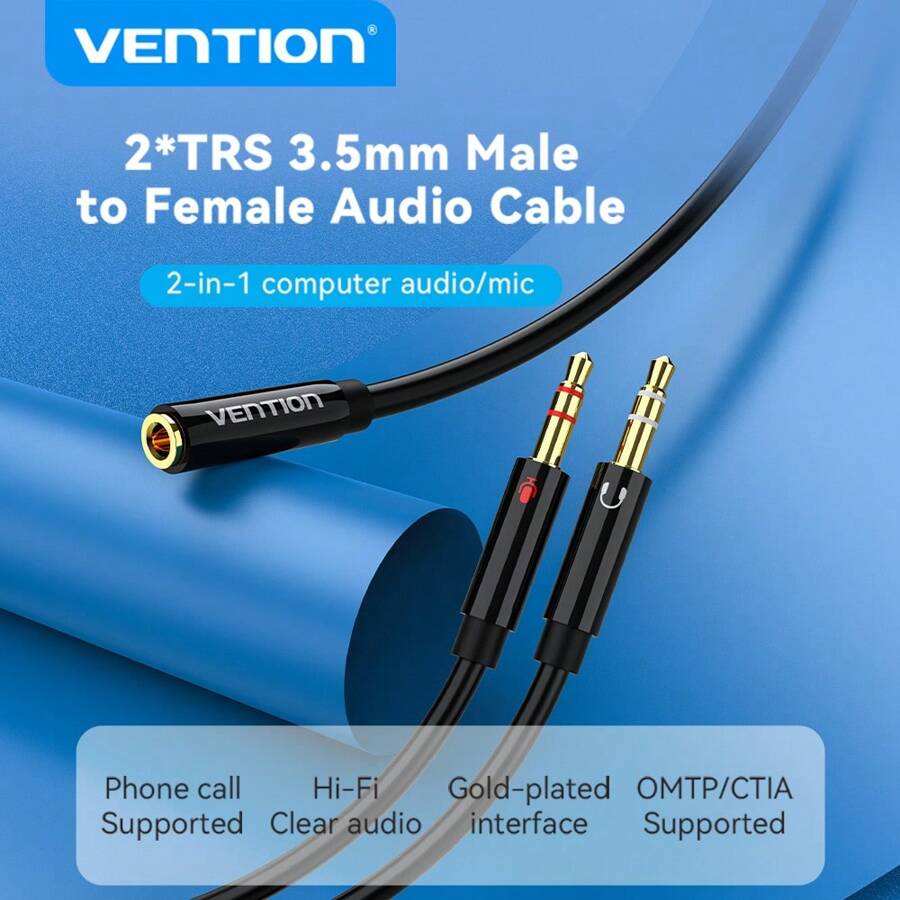 VENTION 3.5mm 4 Pin Female To 2x3.5mm 3 Pin Male Headphone Converter