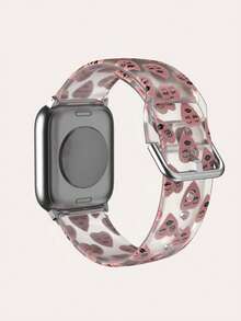1pc Simple Heart Face Pattern White Tpu Watch Band Compatible With Apple Watch Ultra/Se/8/7/6/5/4/3/2/1, Suitable For 38/40/41/42/44/45/49mm - Pink - View 2