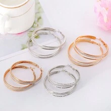 1 對時尚精緻閃亮粉紅色多層磨砂環形耳環適合日常佩戴和工作 - 圓圈 - 查看 6