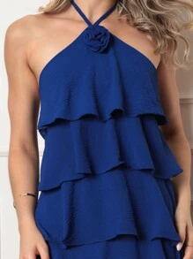 Vestido curto babado moda feminino tecido duna LR24203 - Azul - Visão 3