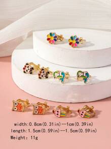 簡約可愛的動物、美人魚、熊、熊貓、花卉設計髮夾套裝,適合女士日常佩戴 - 彩色 - 查看 6