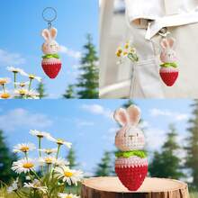 兔子和草莓編織套件（適合初學者）,amigurumi 布填動物-禮物動物編織入門套件,一體化完整編織套件,包含說明書和逐步視頻教程,幫助成年人學習編織,可愛的動物娃娃 Diy 手工藝品適用於家居裝飾,可製作成假日,聖誕節,復活節,母親節等禮物 - 粉色 - 查看 5