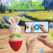 兔子和草莓編織套件（適合初學者）,amigurumi 布填動物-禮物動物編織入門套件,一體化完整編織套件,包含說明書和逐步視頻教程,幫助成年人學習編織,可愛的動物娃娃 Diy 手工藝品適用於家居裝飾,可製作成假日,聖誕節,復活節,母親節等禮物 - 粉色 - 查看 2