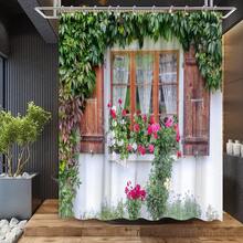 1片花園風景淋浴簾,現代時尚,含長春藤、紫藤、綠色植物、竹子,適用於浴室裝飾,含掛鉤,適用於淋浴、窗戶或浴缸隔斷,綠意盎然的美景 - 綠色 - 查看 5