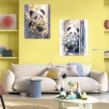 1套塗色按號套件,按號塗色動物初學者,diy按號塗色熊貓和花朵,不帶畫架家居裝飾,15.74×19.68英寸 - 無框-B - 查看 4