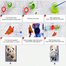1套塗色按號套件,按號塗色動物初學者,diy按號塗色熊貓和花朵,不帶畫架家居裝飾,15.74×19.68英寸 - 無框-B - 查看 6
