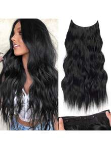 1个V形合成纤维自然长发接发片，适用于直发或卷发，休闲发饰，发夹，发卡，发卡爪夹，学习用品