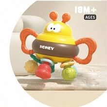 1個塑料卡通蜜蜂搖鈴球嬰兒曼哈頓玩具搖鈴球,牙膜軟橡膠嬰兒舒緩抓握球 - 蜜蜂牙膠手抓球 - 查看 2