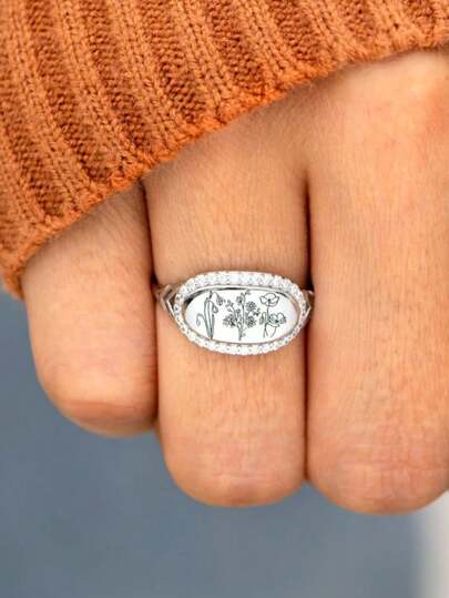 1入組魅力四射花細節方晶鋯石裝飾銀婚戒適合女士日常裝飾