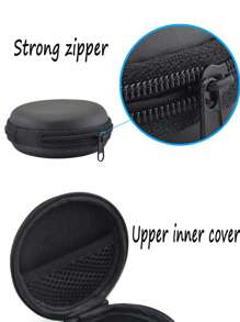 EVA Round Headphone Storage Bag Data Cable Charger Storage Box Small And Portable Protective Case Compatible With Earphone Shell Cover Charging Box Case Earphone Headphone Case Pouch Carrying Case For SD Cards All Mobile Accessories Headset Earbuds For Business, Travel, School, College, Office - Black - View 5