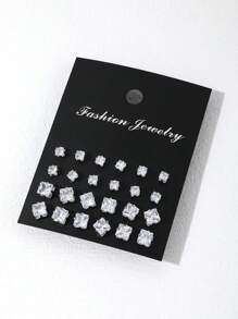 24pcs/pack Simple Square 4.6cm Imitation Zirconium Ear Studs Decor In Silver Color Suitable For Daily Wear - Silver - View 4