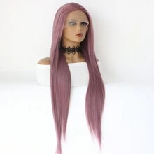 新款角色扮演合成蕾丝前假发紫色长直蕾丝前假发女士 24 英寸自然发际线耐热时尚日常假发 - 紫色 - 查看 4