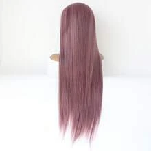 新款角色扮演合成蕾丝前假发紫色长直蕾丝前假发女士 24 英寸自然发际线耐热时尚日常假发 - 紫色 - 查看 6