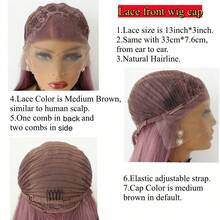 新款角色扮演合成蕾丝前假发紫色长直蕾丝前假发女士 24 英寸自然发际线耐热时尚日常假发 - 紫色 - 查看 9