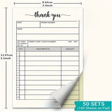 1pc Order Book & 2 Partial Carbonless Papers - Orders, Small Business Invoice Book - (50 Sheets Each, White/Yellow),School Supplies,Back To School