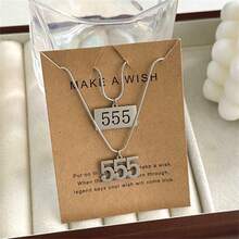 2pcs/Set Creative Angel Number Design Stainless Steel Pendant Necklace, Suitable For Women, Men, Couples, Friends, As Daily Jewelry, Festival Gift - Silver - View 14